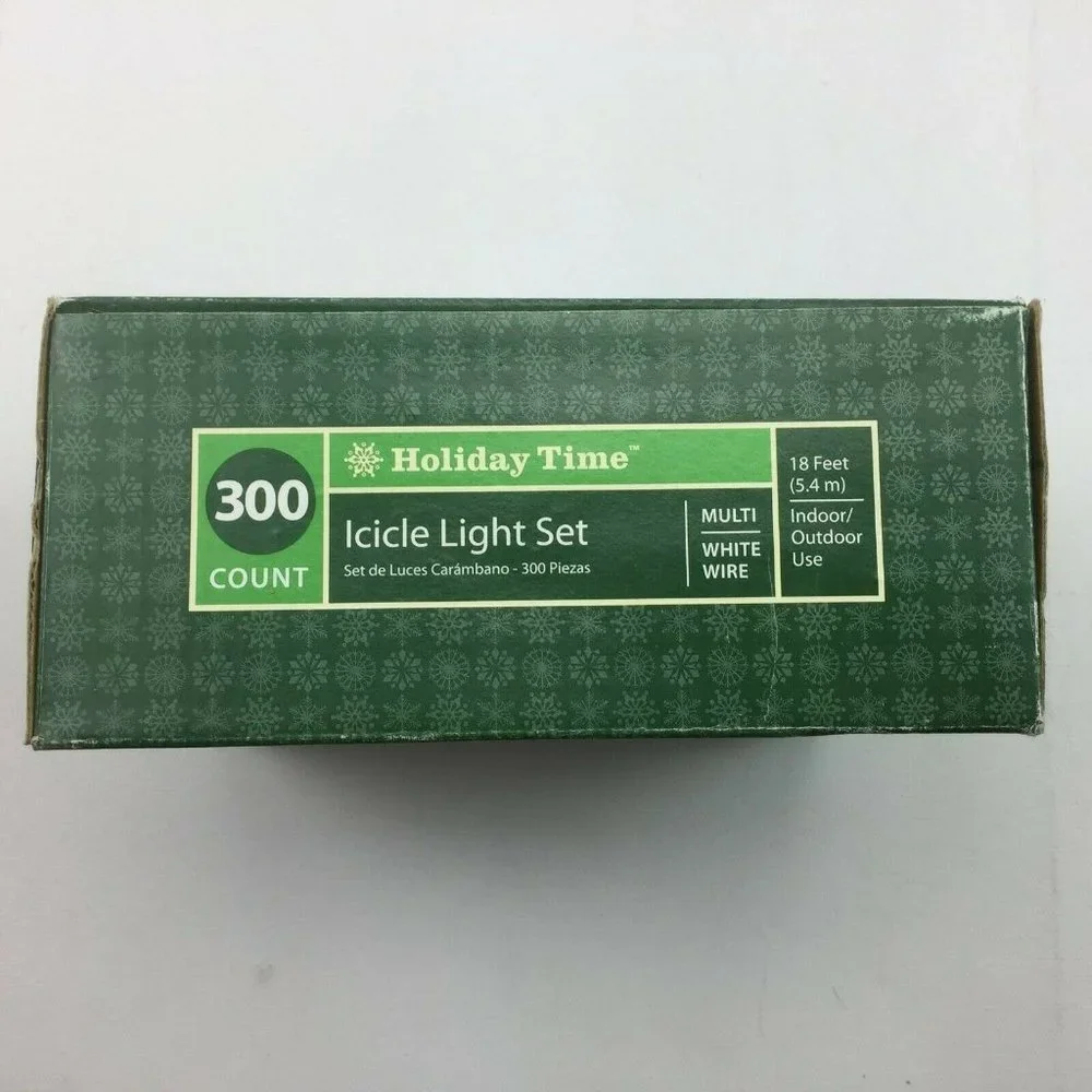 Holiday Time 300 Christmas 18 Ft Multicolor Bulbs White Wire Icicle Light Set